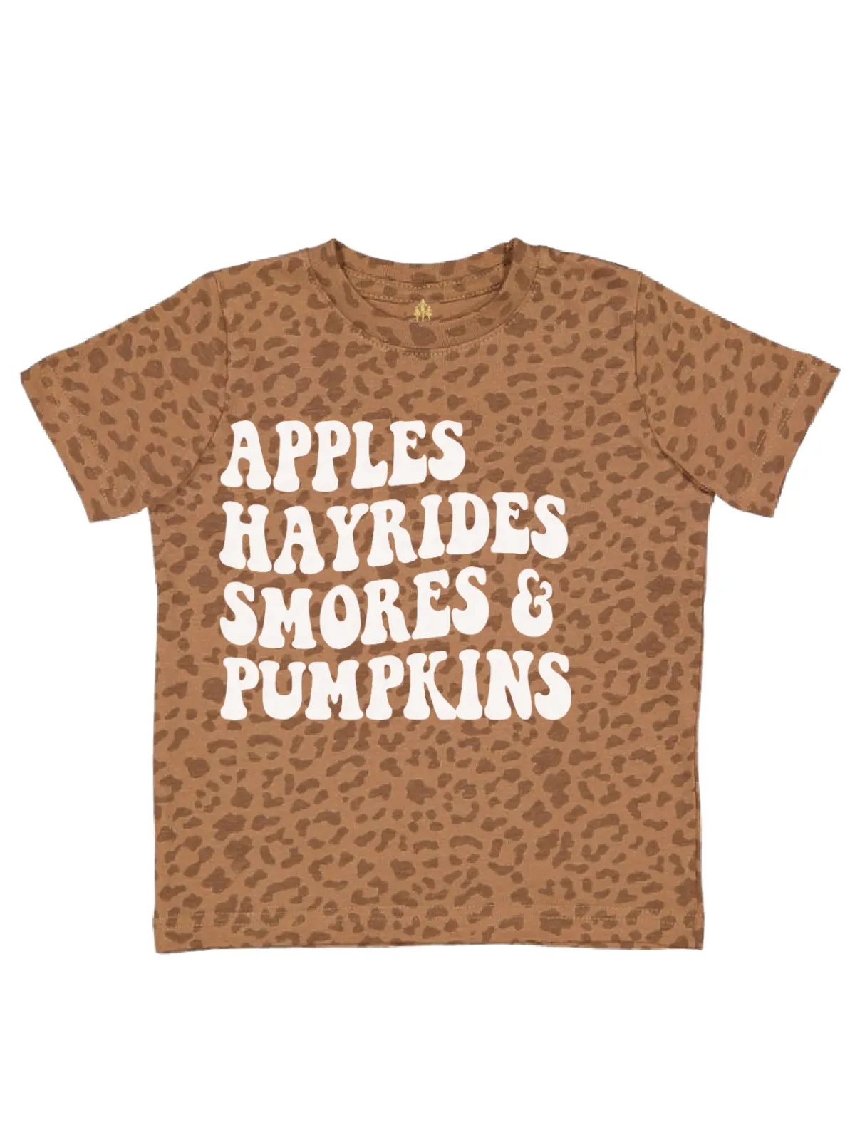 Apples, Hayrides, Smores, & Pumpkins Fall Things Kids Shirts - Latte, Peach, and Leopard