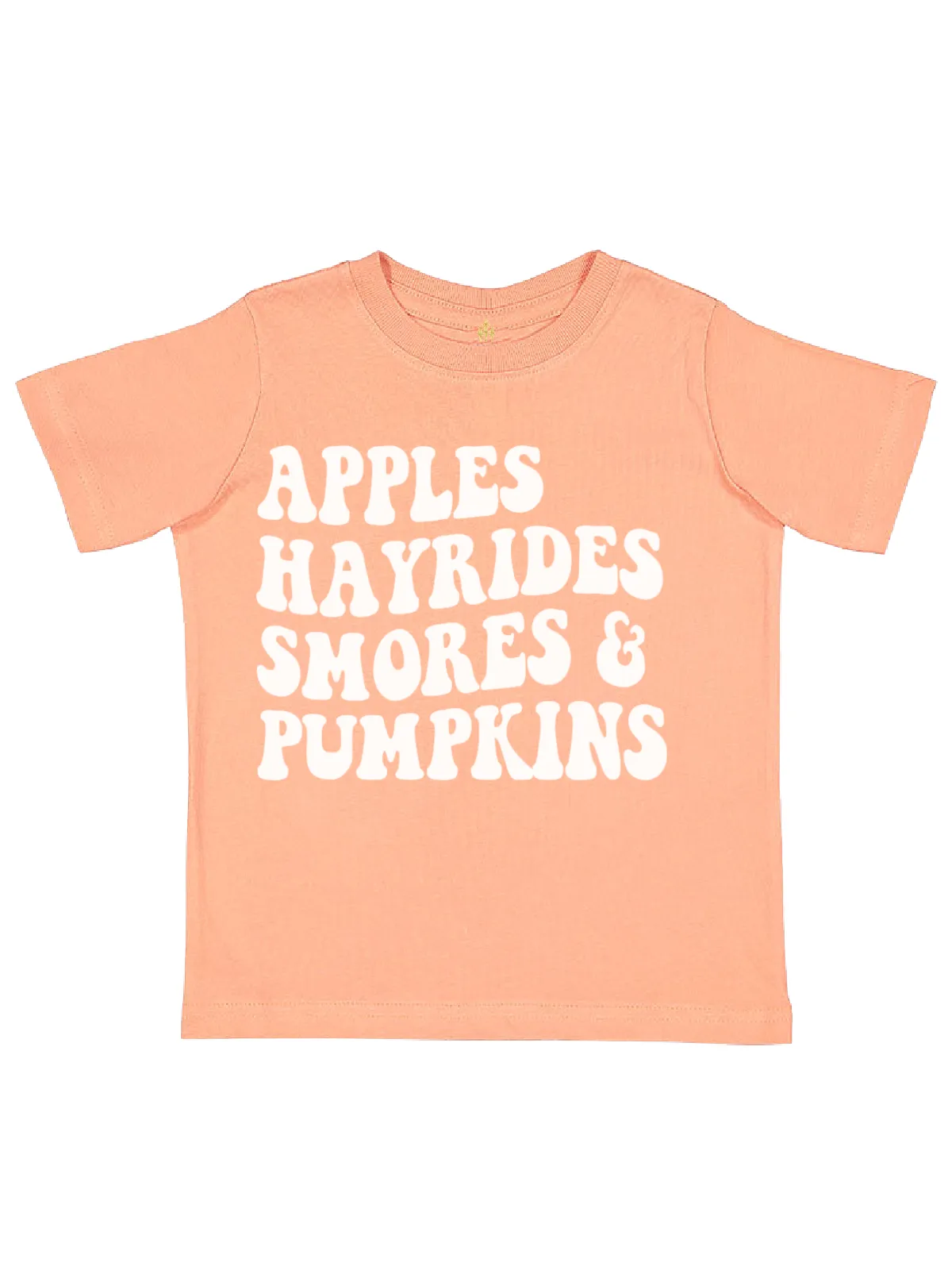 Apples, Hayrides, Smores, & Pumpkins Fall Things Kids Shirts - Latte, Peach, and Leopard