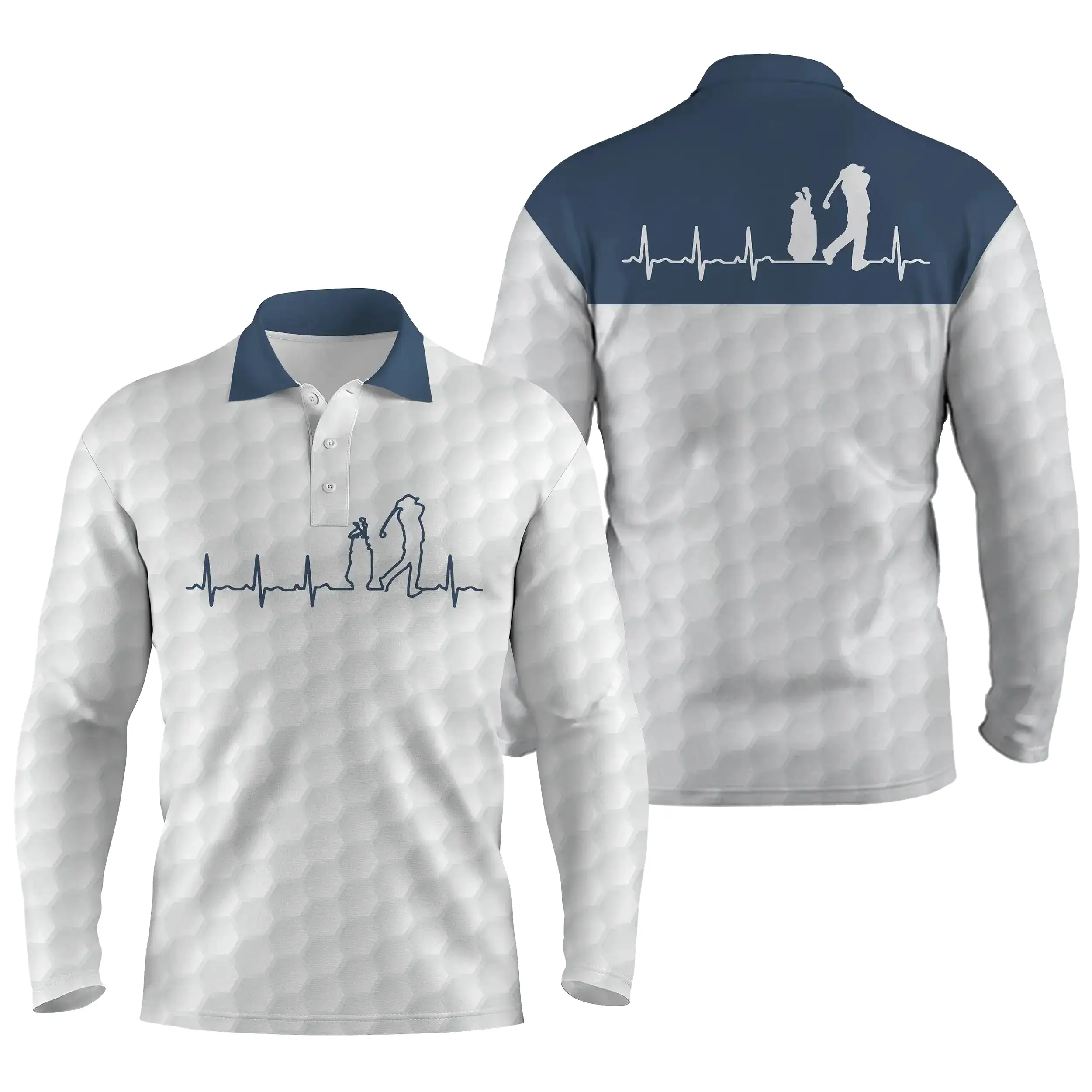 Battement de Coeur Golfer, Polo de Golf Blanc et Bleu Marine, Polo de Sport, Cadeau Original pour Fans de Golf - CTS18052218