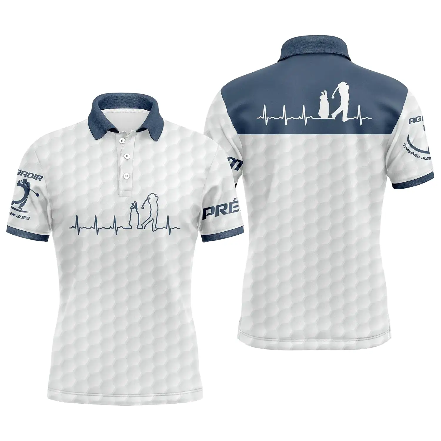 Battement de Coeur Golfer, Polo de Golf Blanc et Bleu Marine, Polo Personnalisé Pour Votre Association - CTS18052218_KYC