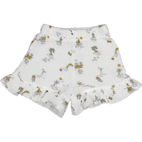 Bean's Barcelona All-Over Sea Theme Print Ruffle Hem Shorts, White And Gold