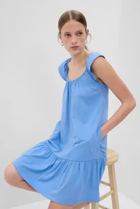 Blue Ruffle Hem Crew Neck Mini Dress