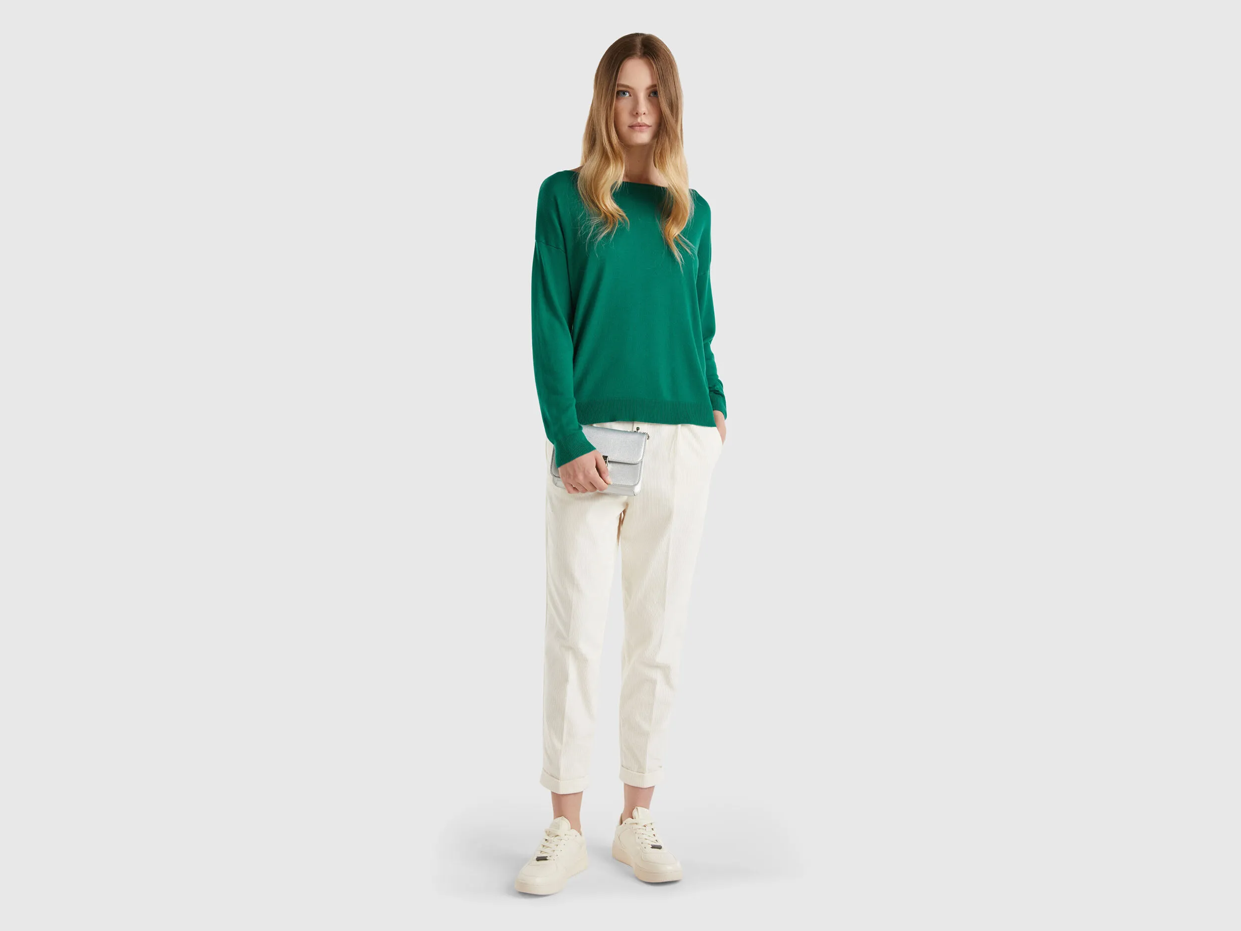 Boat neck sweater - Dark Green | Benetton