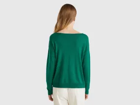 Boat neck sweater - Dark Green | Benetton