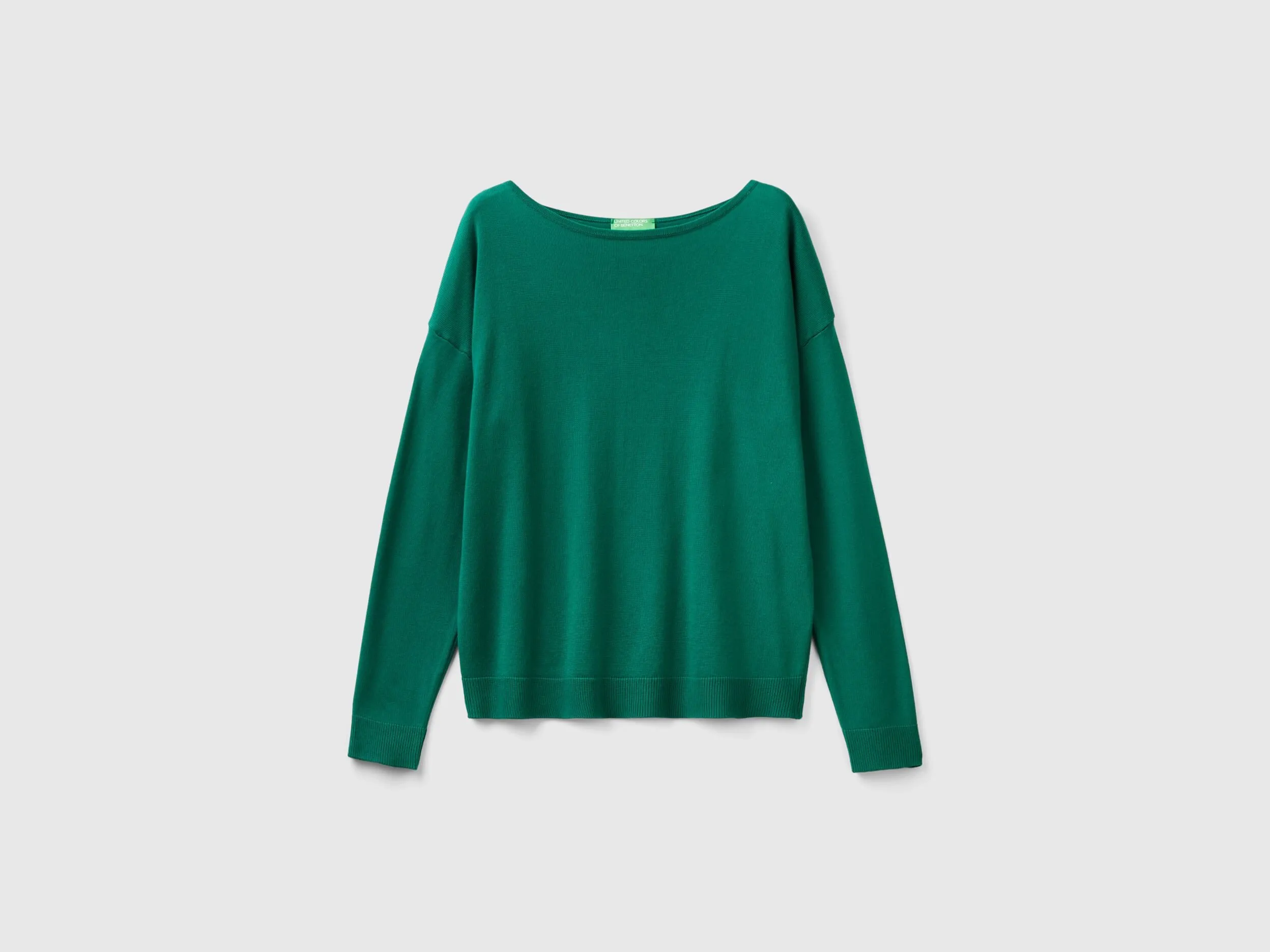 Boat neck sweater - Dark Green | Benetton