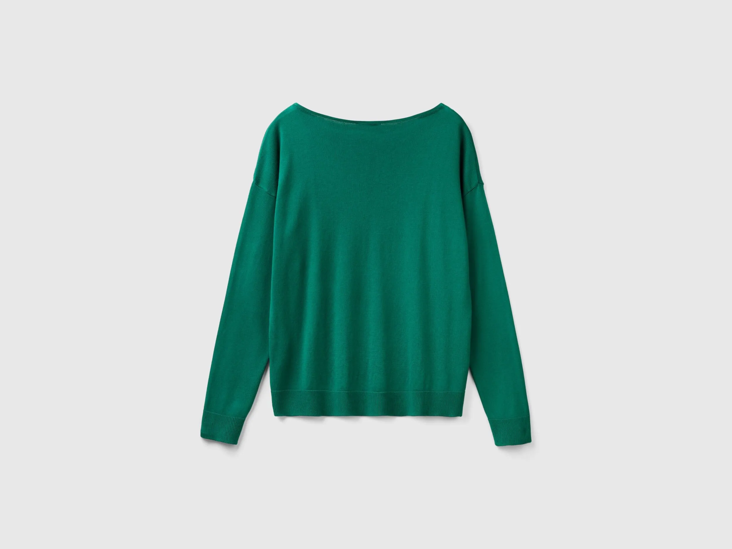 Boat neck sweater - Dark Green | Benetton