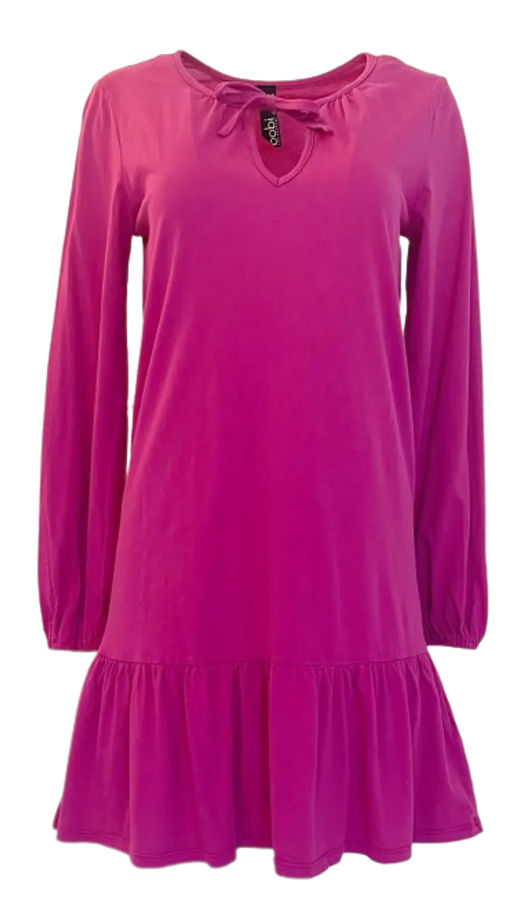 Bobi Ruffle Hem Long Sleeve Dress, Dragonfruit