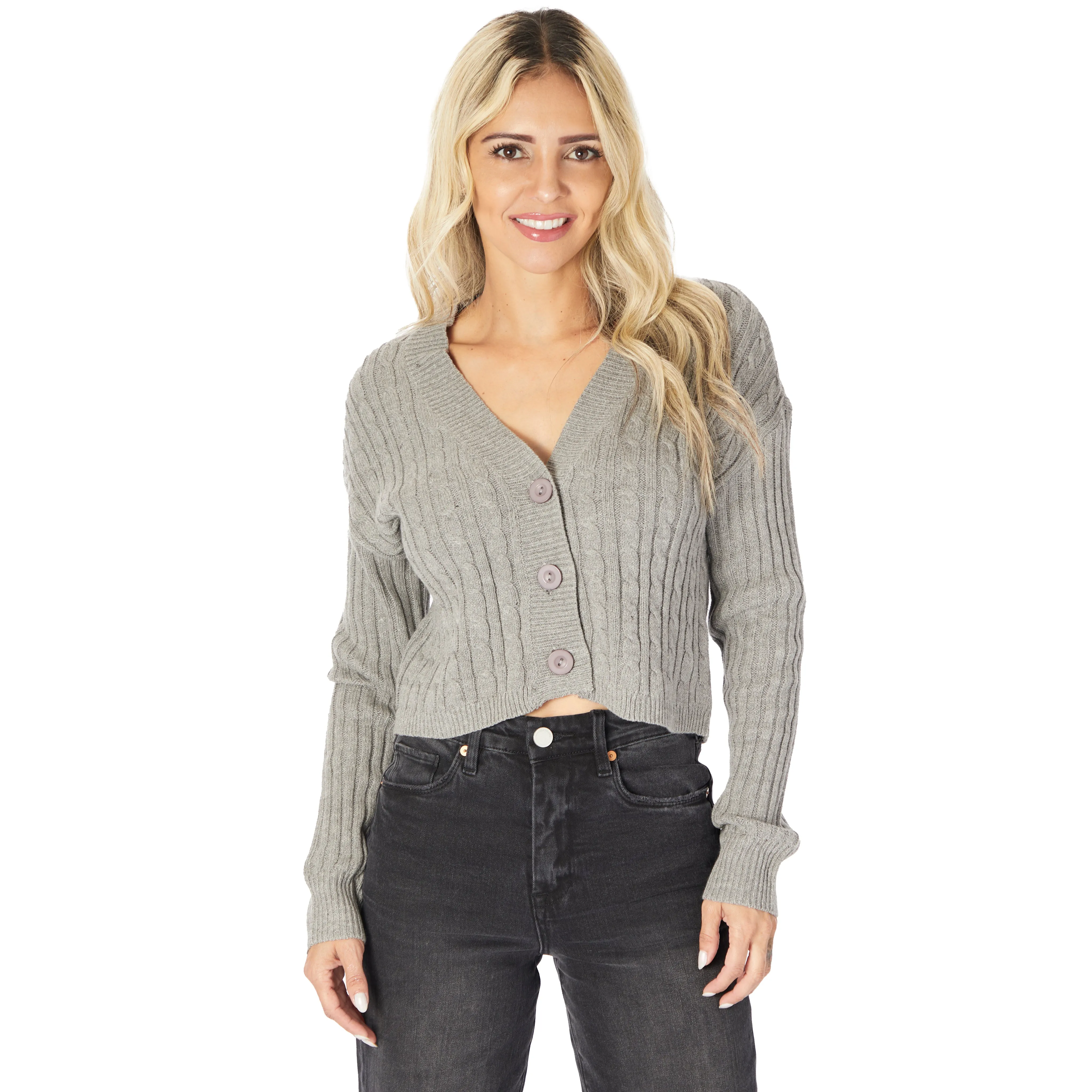 Cableknit V-Neck Cardigan Sweater