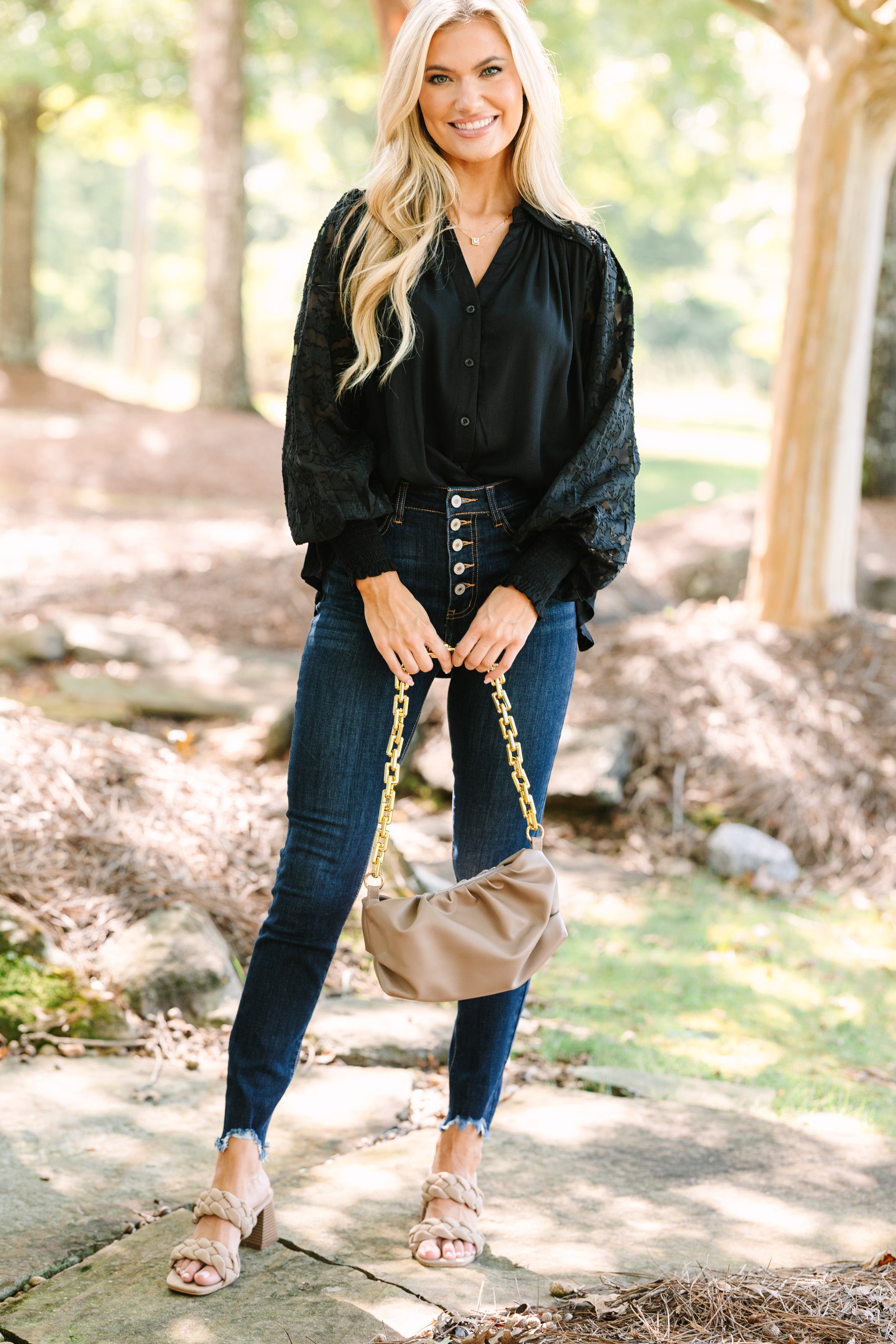 Certain Love Black Lace Sleeve Blouse