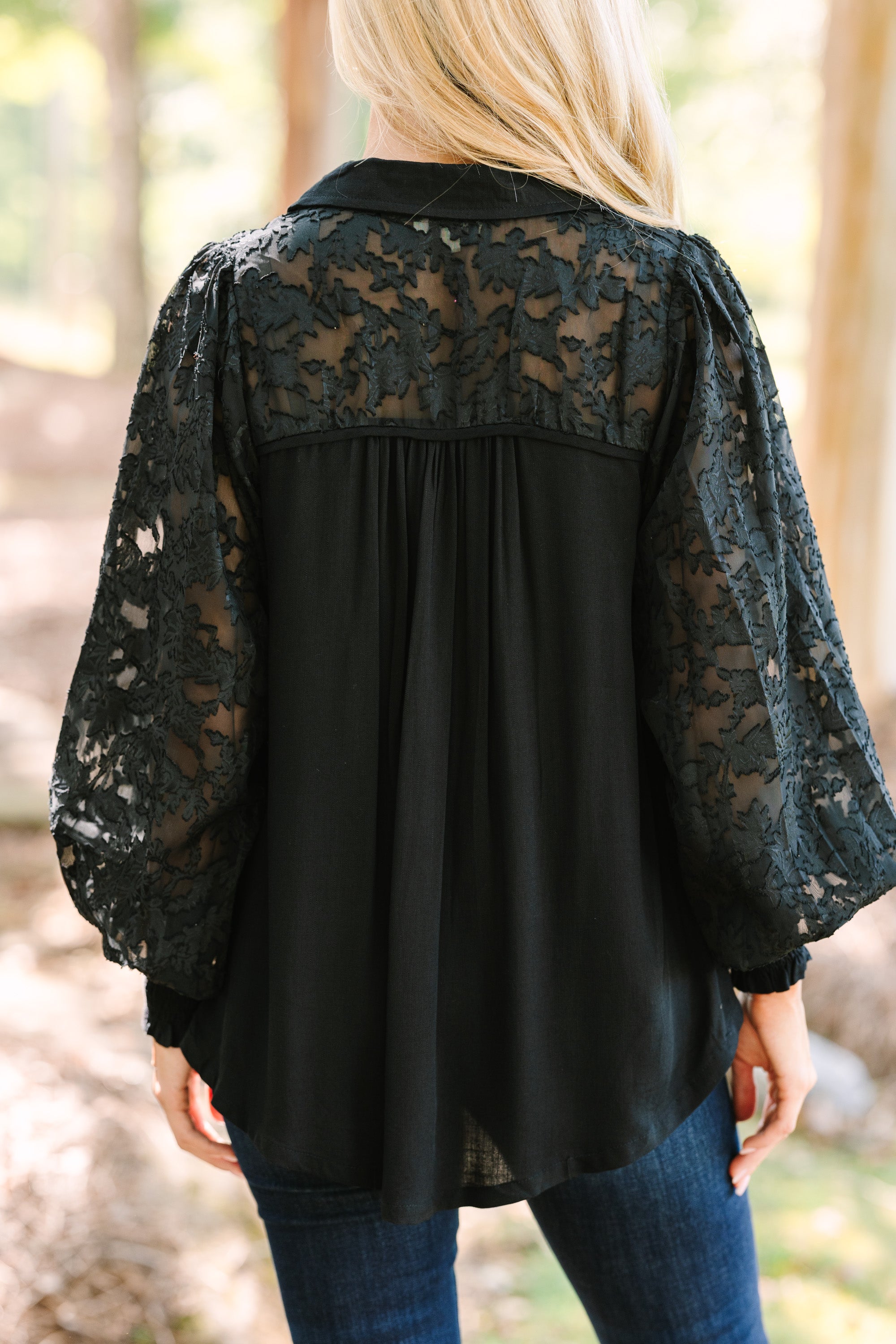 Certain Love Black Lace Sleeve Blouse