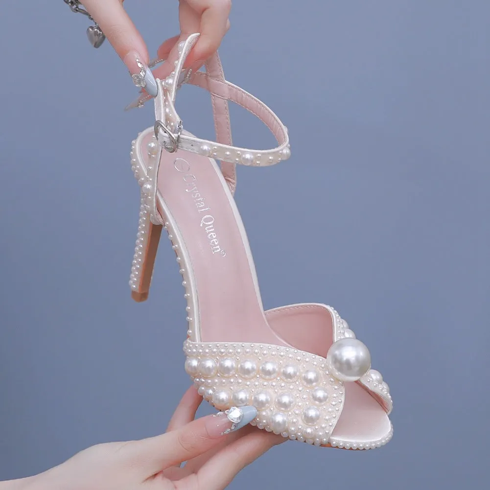 Chaussures de mariage à bout ouvert avec bride à la cheville et perles