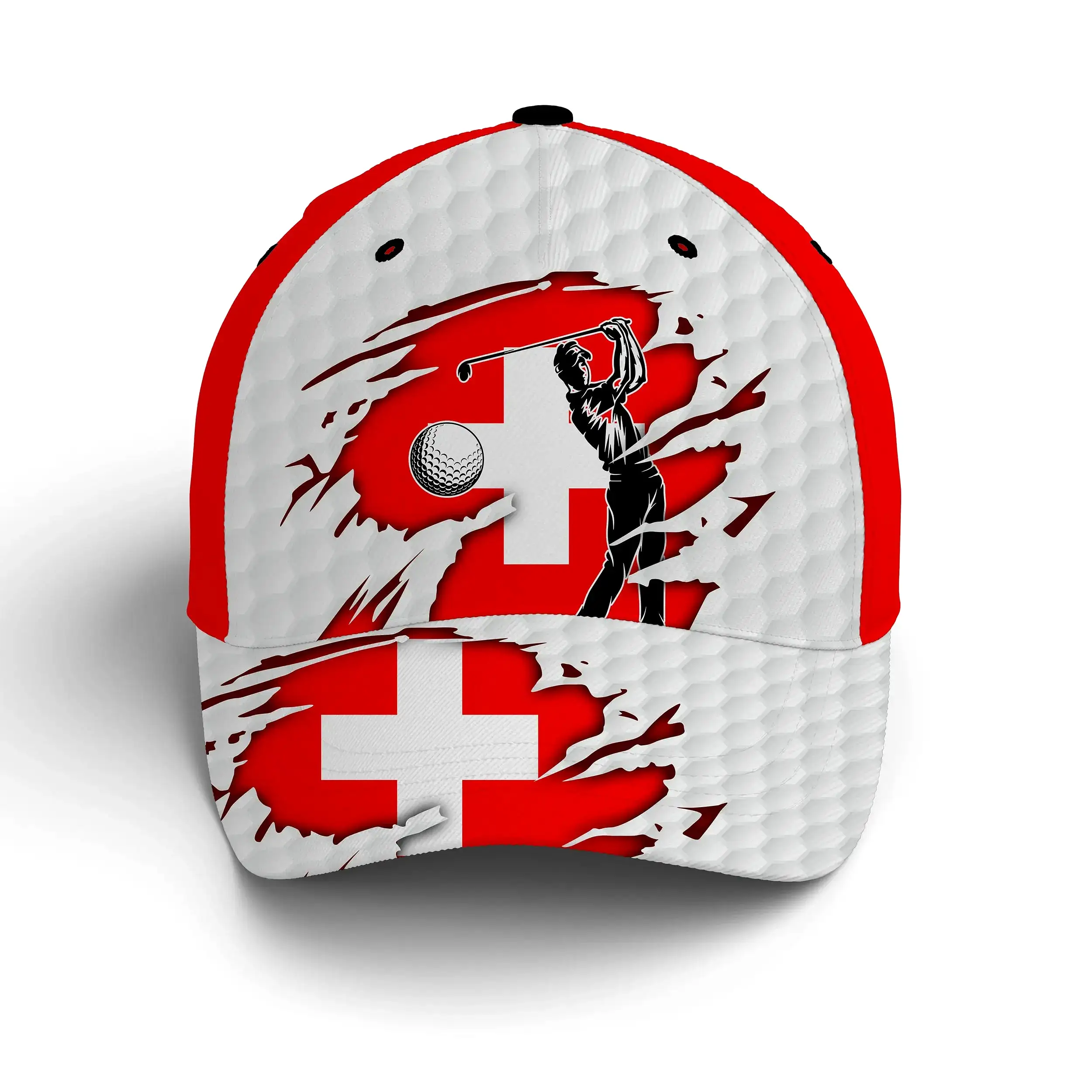 Chiptshirts - Casquette De Golf Performance, Motifs Balle de Golf, Drapeau Suisse, Cadeau Idéal Fans De Golf - CTS29062227