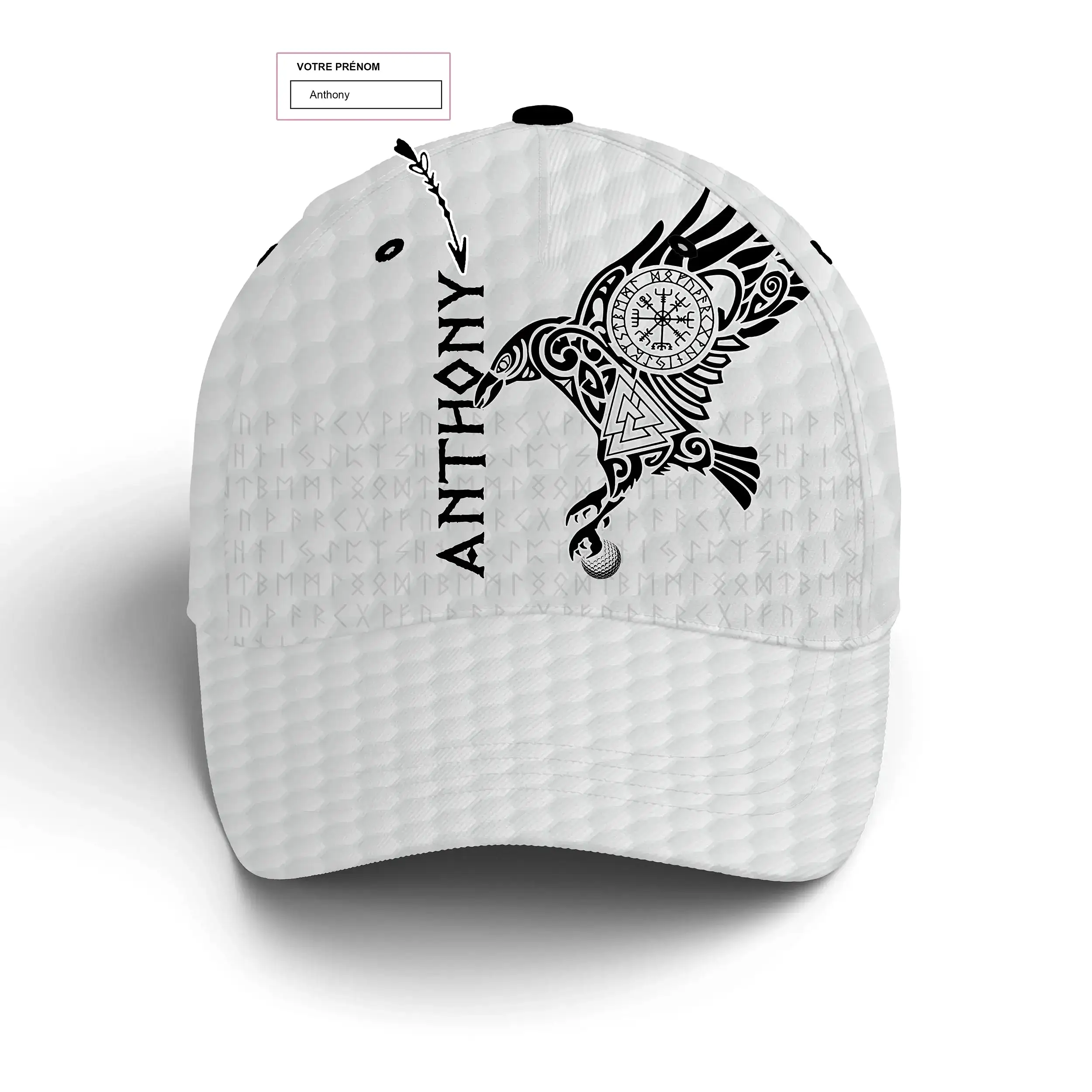 Chiptshirts - Casquette De Golf Performance Noir et Blanc, Motifs L'art du Tatouage Corbeau Viking, Cadeau Personnalisé Idéal Po