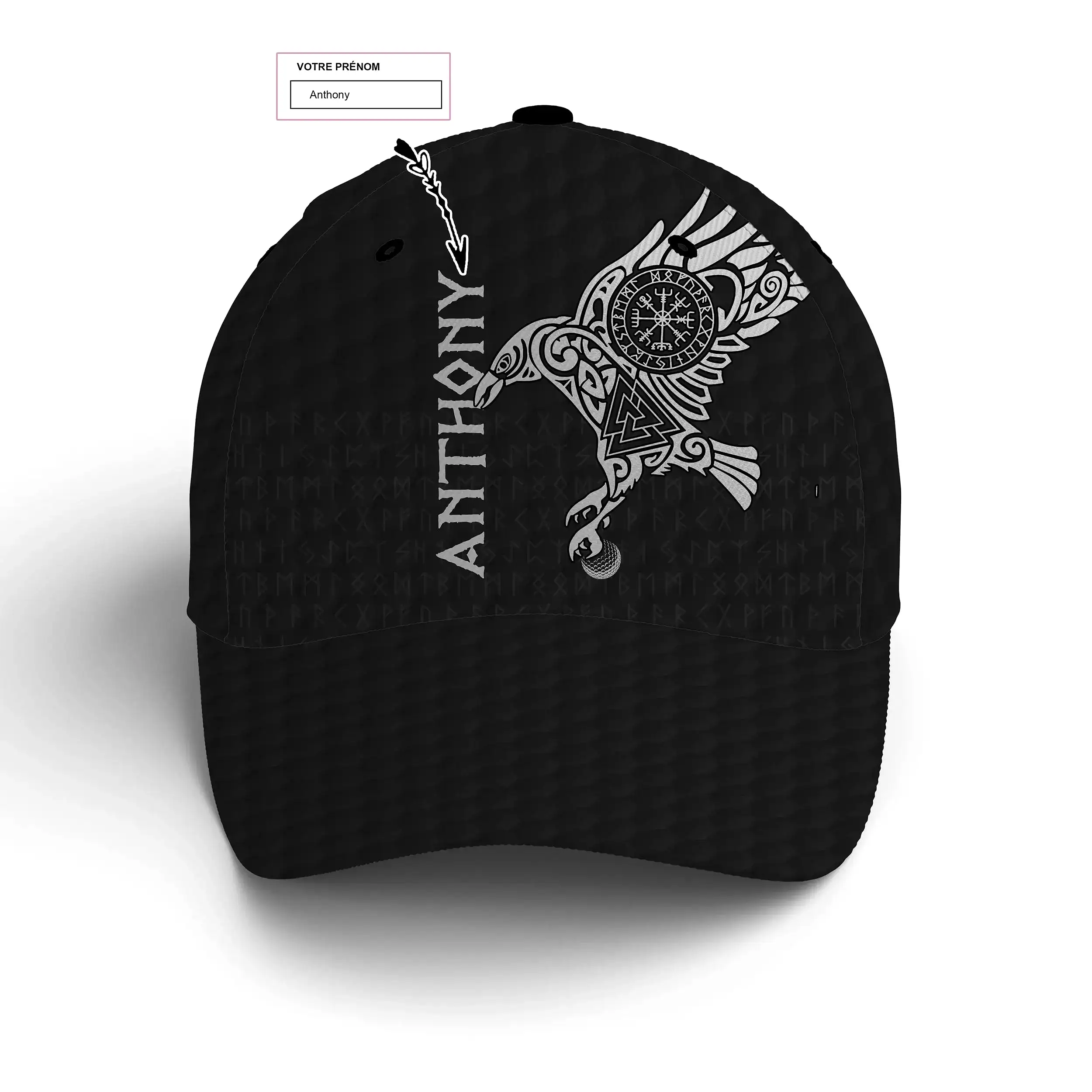 Chiptshirts - Casquette De Golf Performance Noir et Blanc, Motifs L'art du Tatouage Corbeau Viking, Cadeau Personnalisé Idéal Po