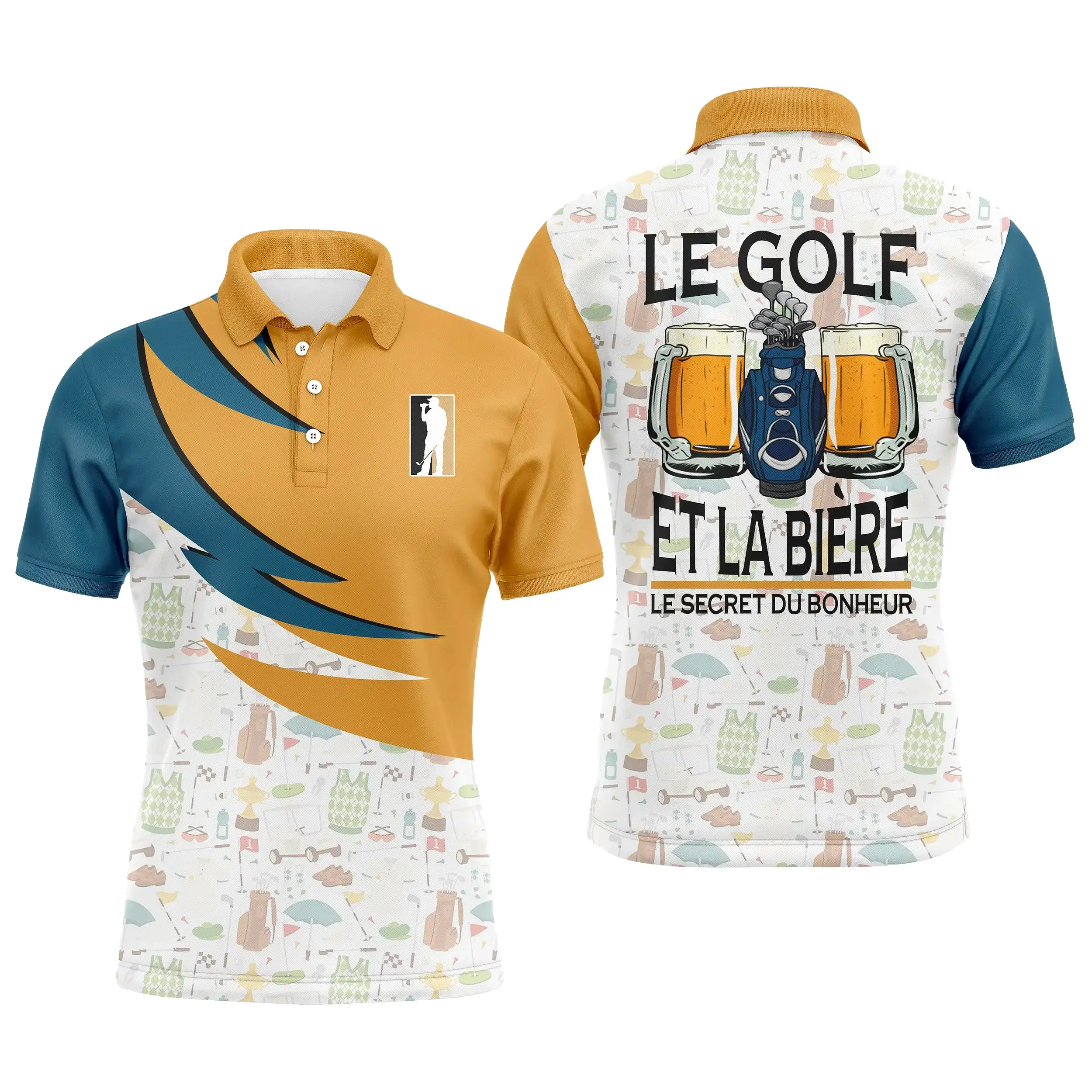 Chiptshirts - Polo De Golf, Cadeau Humour Pour Fans De Golf, Polo de Sport Homme et Femme, Golf et Bière - Le Secret du Bonheur 