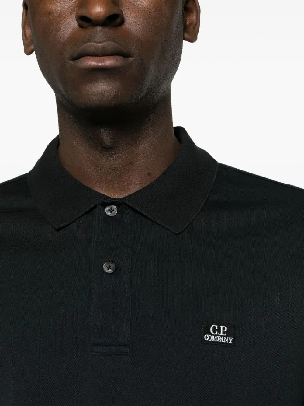 C.P. Company - Polo black en piqué à patch logo