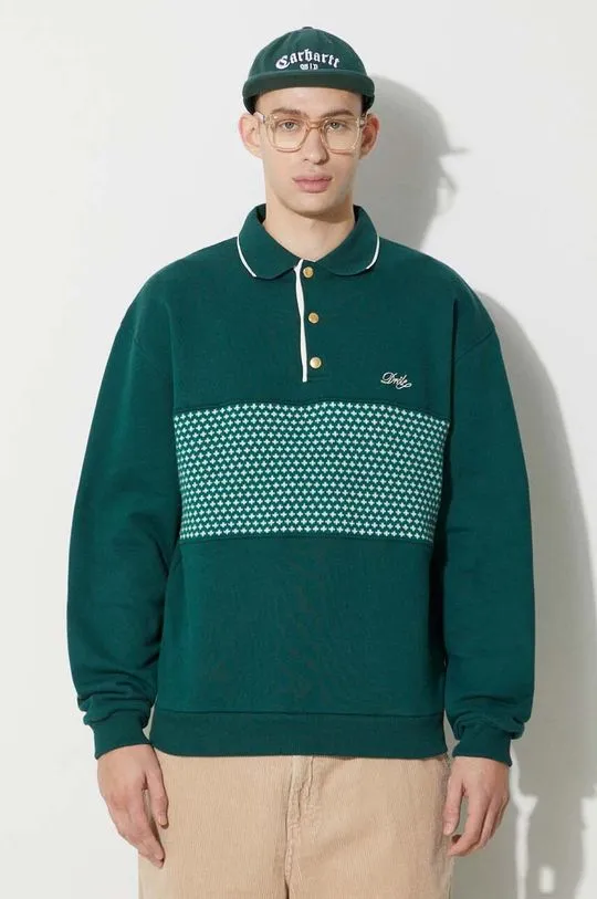 Drôle de Monsieur cotton sweatshirt Le polo Jacquard men's green color C-PL118-CO093-DGN