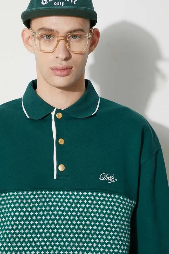 Drôle de Monsieur cotton sweatshirt Le polo Jacquard men's green color C-PL118-CO093-DGN