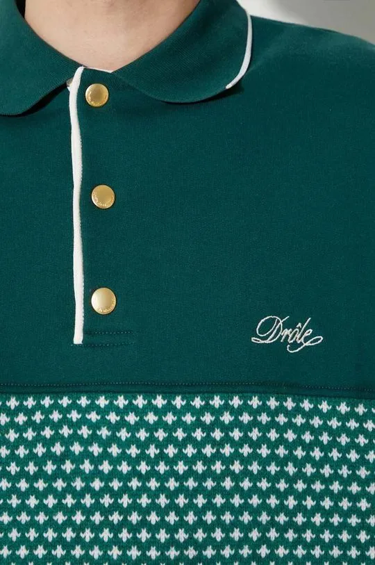 Drôle de Monsieur cotton sweatshirt Le polo Jacquard men's green color C-PL118-CO093-DGN