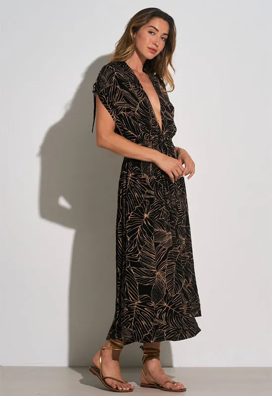 Elan - V-Neck Open Back Maxi Dress Black Tropic