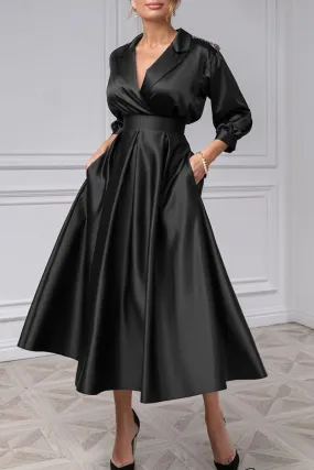 Elegant Satin A-Line V-Neck 3/4 Sleeves Beaded Mother of the Bride Dress QM3373