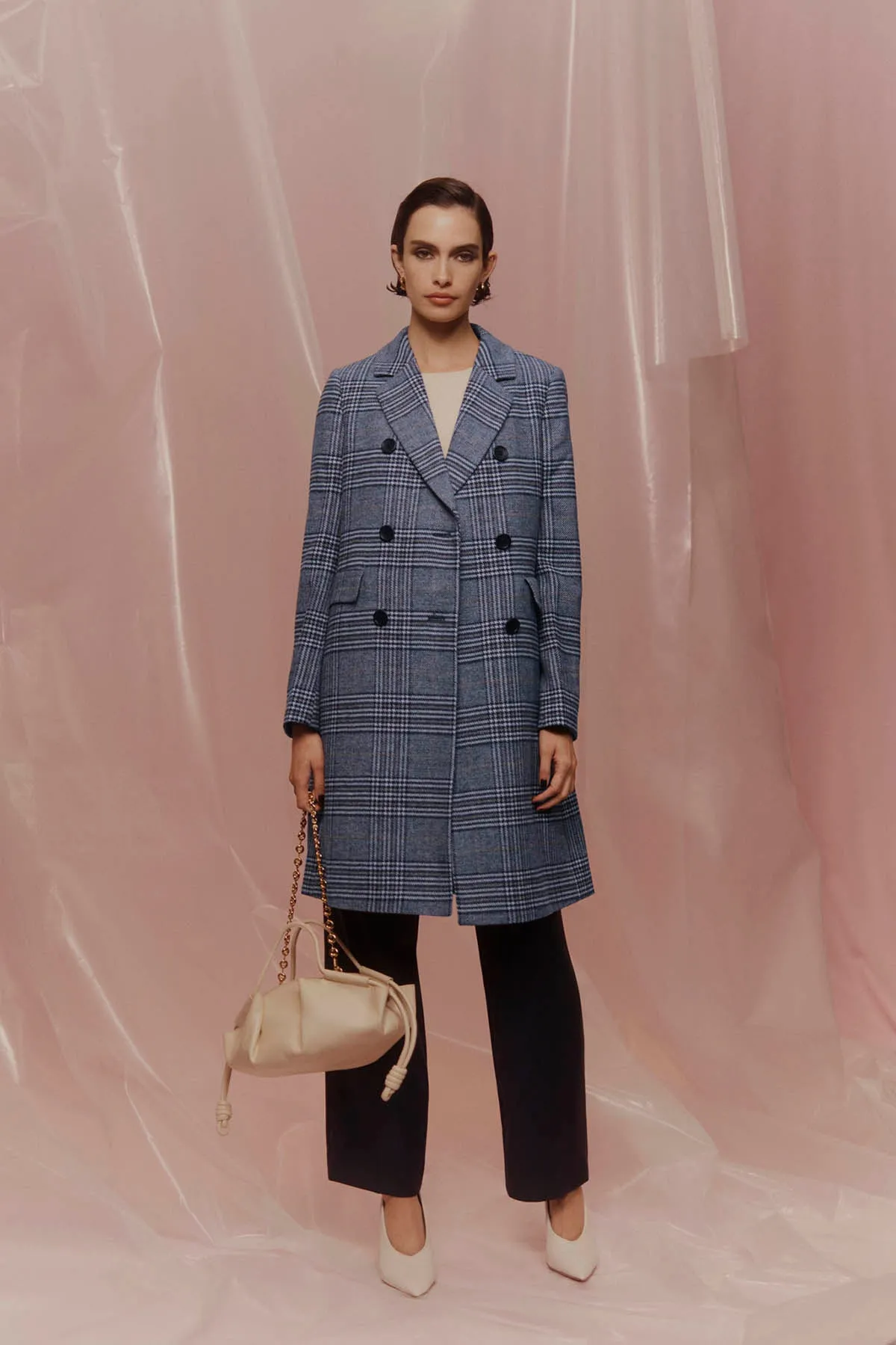 Eleni Check Coat - Blue