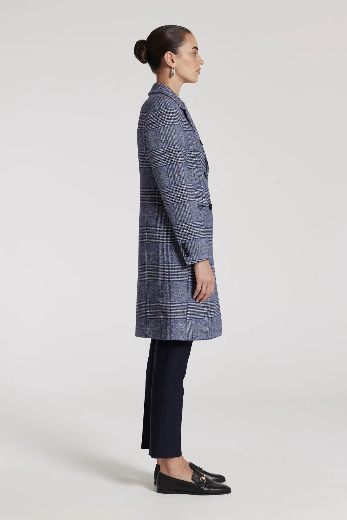 Eleni Check Coat - Blue