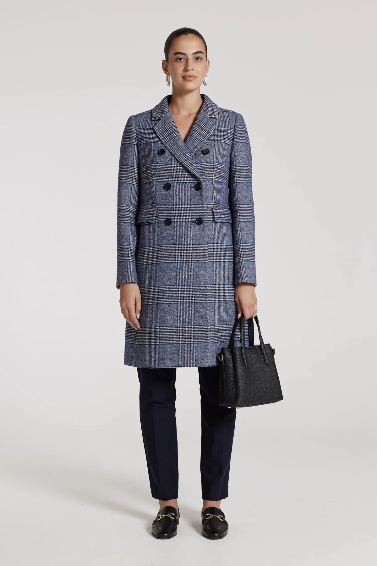 Eleni Check Coat - Blue