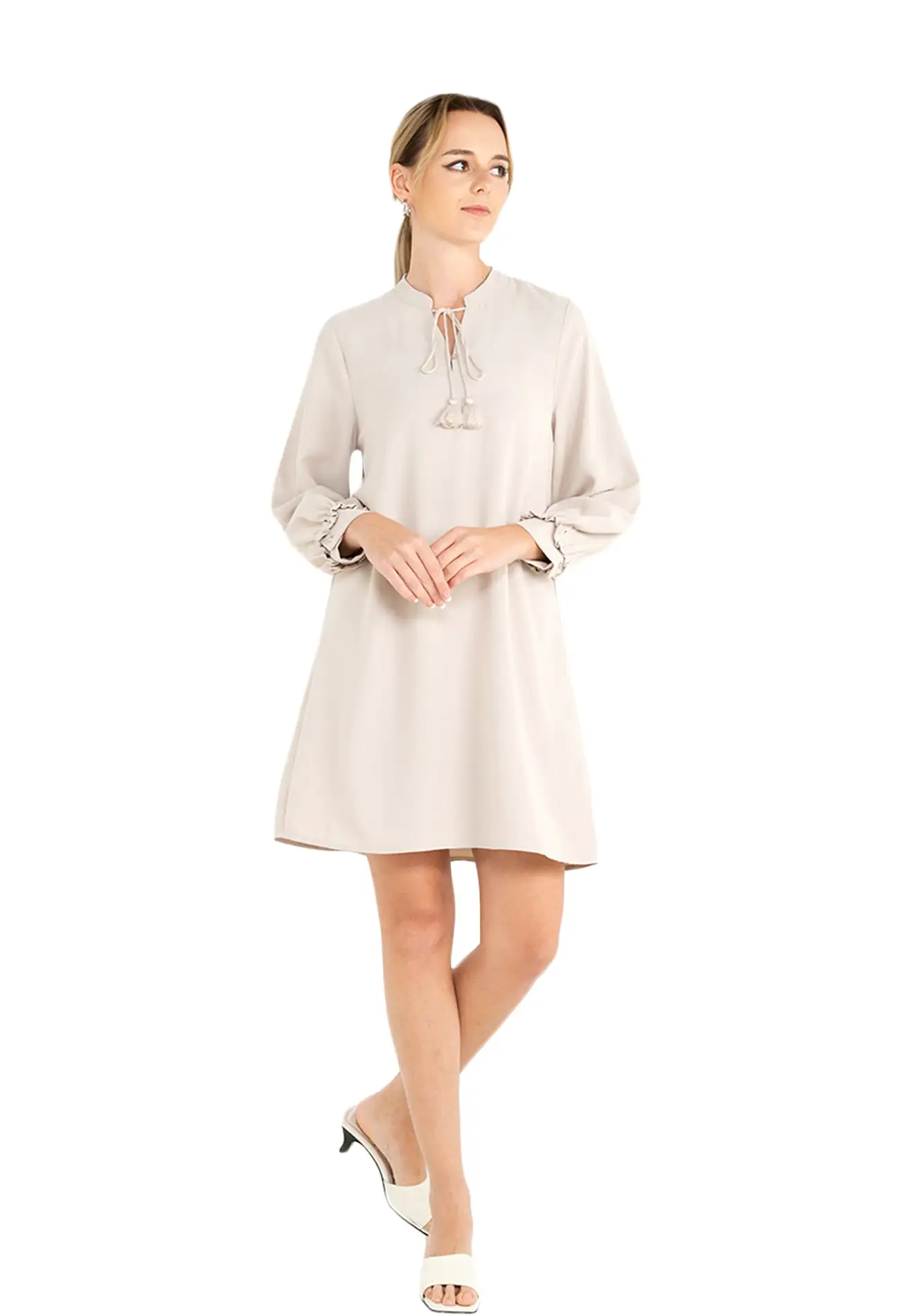 ELLE Apparel Ruffle Hem Sleeves With Front Tie Midi Dress