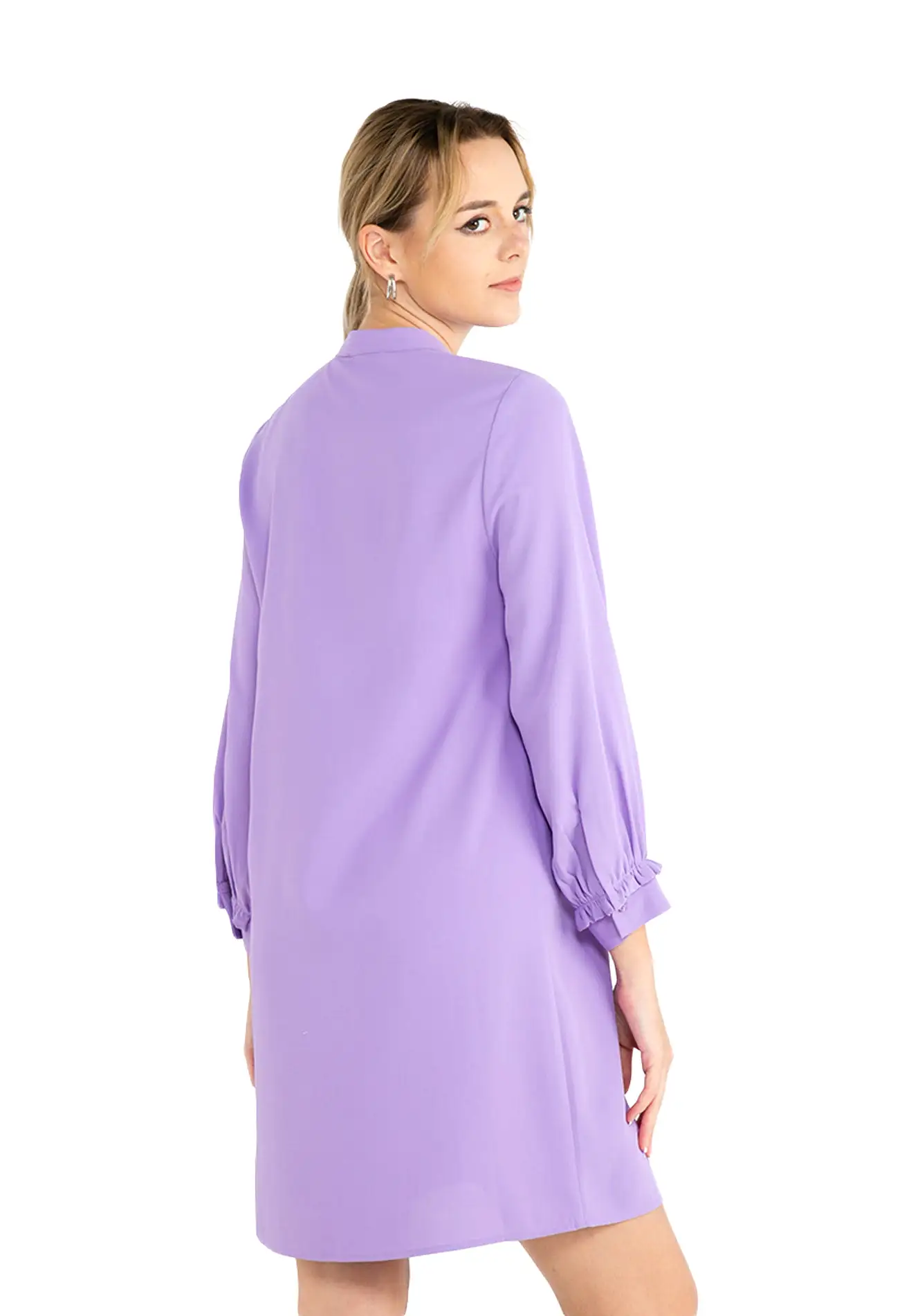 ELLE Apparel Ruffle Hem Sleeves With Front Tie Midi Dress