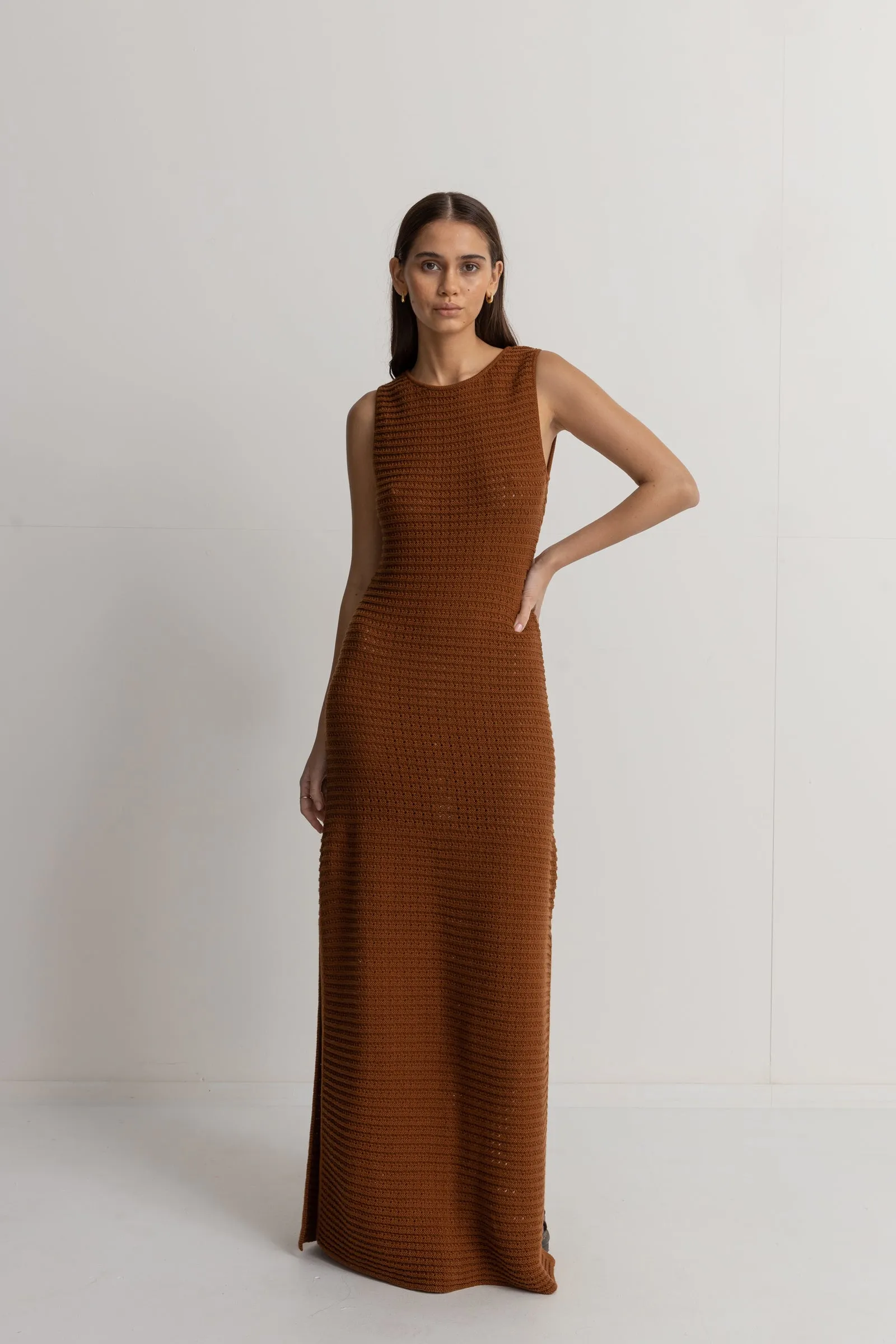 Evermore Knit Tank Maxi Dress Caramel