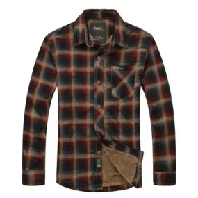 Faux Fur Lined Winter Shirt for Men Plaid Checkers Design