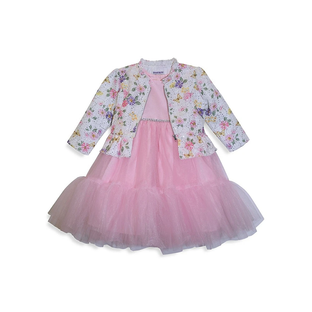 Hudson's Bay Toddler's Fit-&-Flare Ruffle-Hem Tulle Dress & Sequin Floral Peplum Jacket