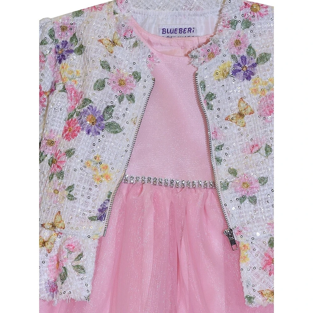 Hudson's Bay Toddler's Fit-&-Flare Ruffle-Hem Tulle Dress & Sequin Floral Peplum Jacket