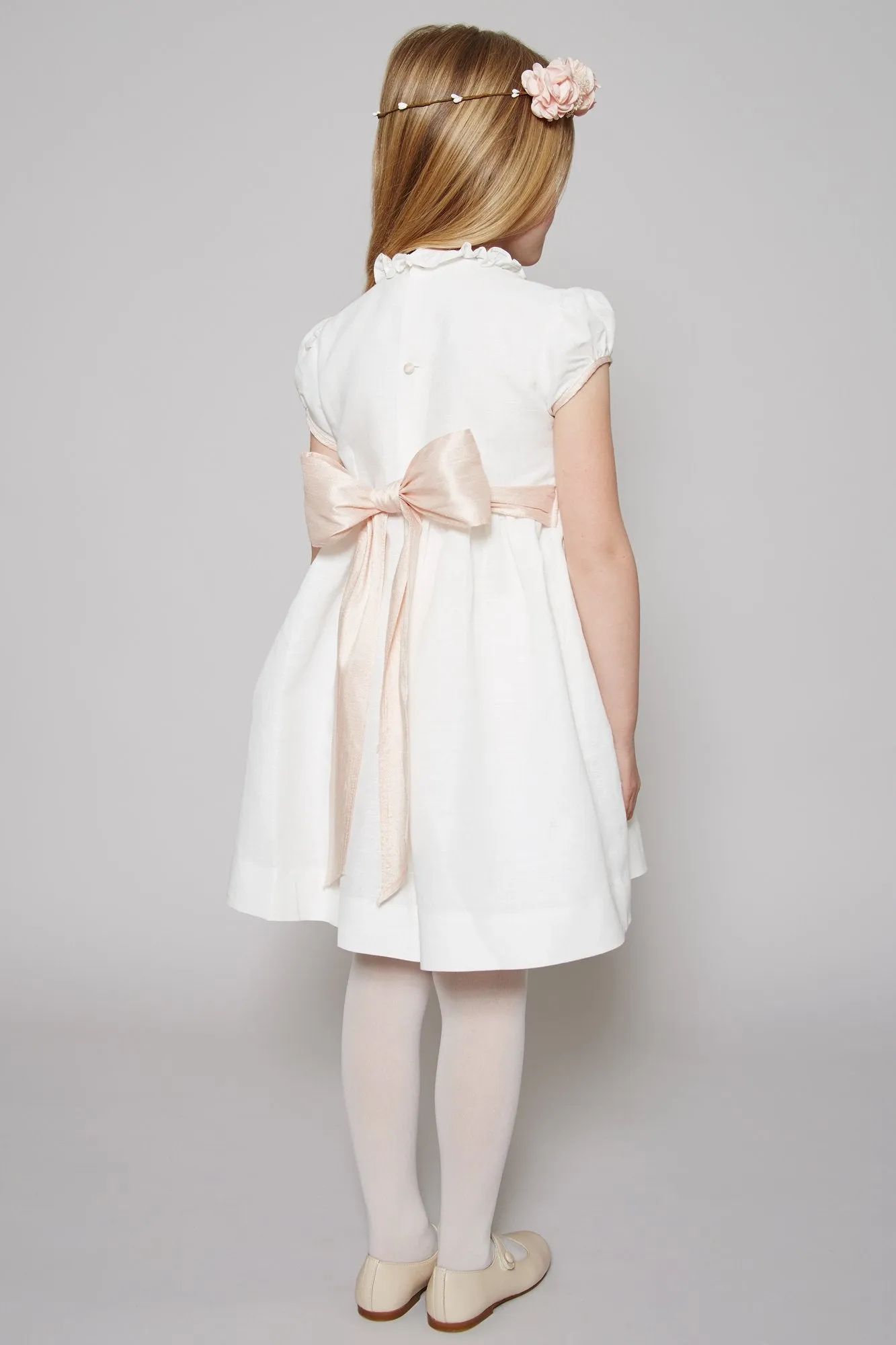 Ivory Handsmocked Occasion Dress with Pink Details (12mths-8yrs)