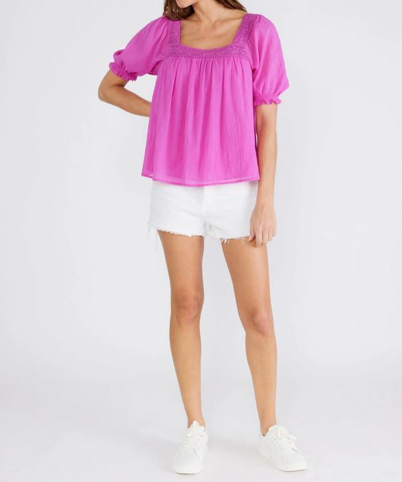 Lace Trim Square Neck Blouse - Orchid