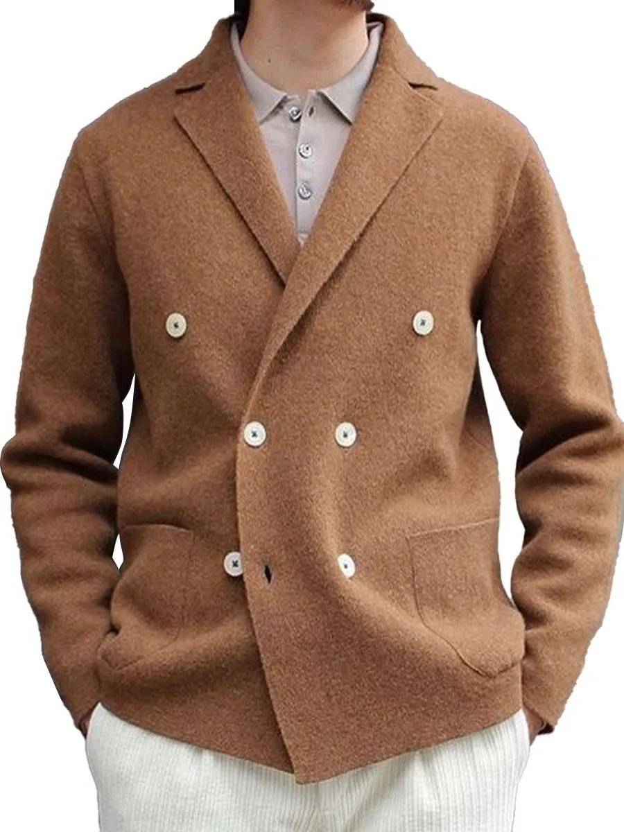 Lapel Double-Breasted Double-Pocket Casual Woolen Coat