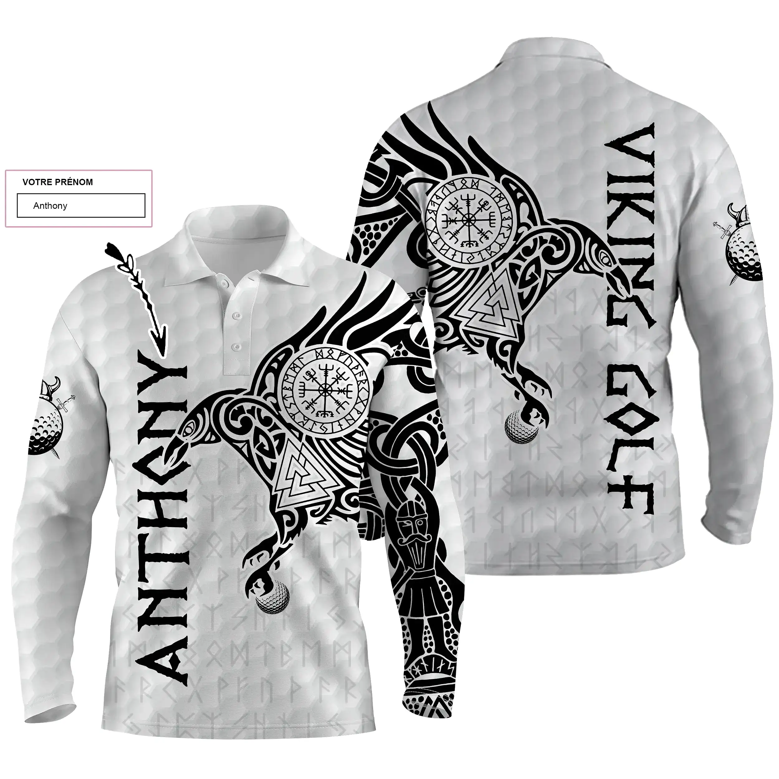 L'art du Tatouage Corbeau Viking, Polo de Golf Personnalisé Homme et Femme, Design Cool Pour Golfeur, Golfeuse, Idée Cadeau Orig