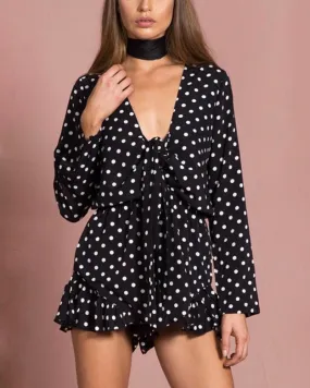 Lioness - Black With Envy Ruffle Hem Polka Dot Romper