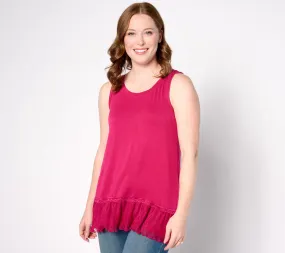 LOGO Layers by Lori Goldstein Knit Tank with Dot Mesh Ruffle Hem