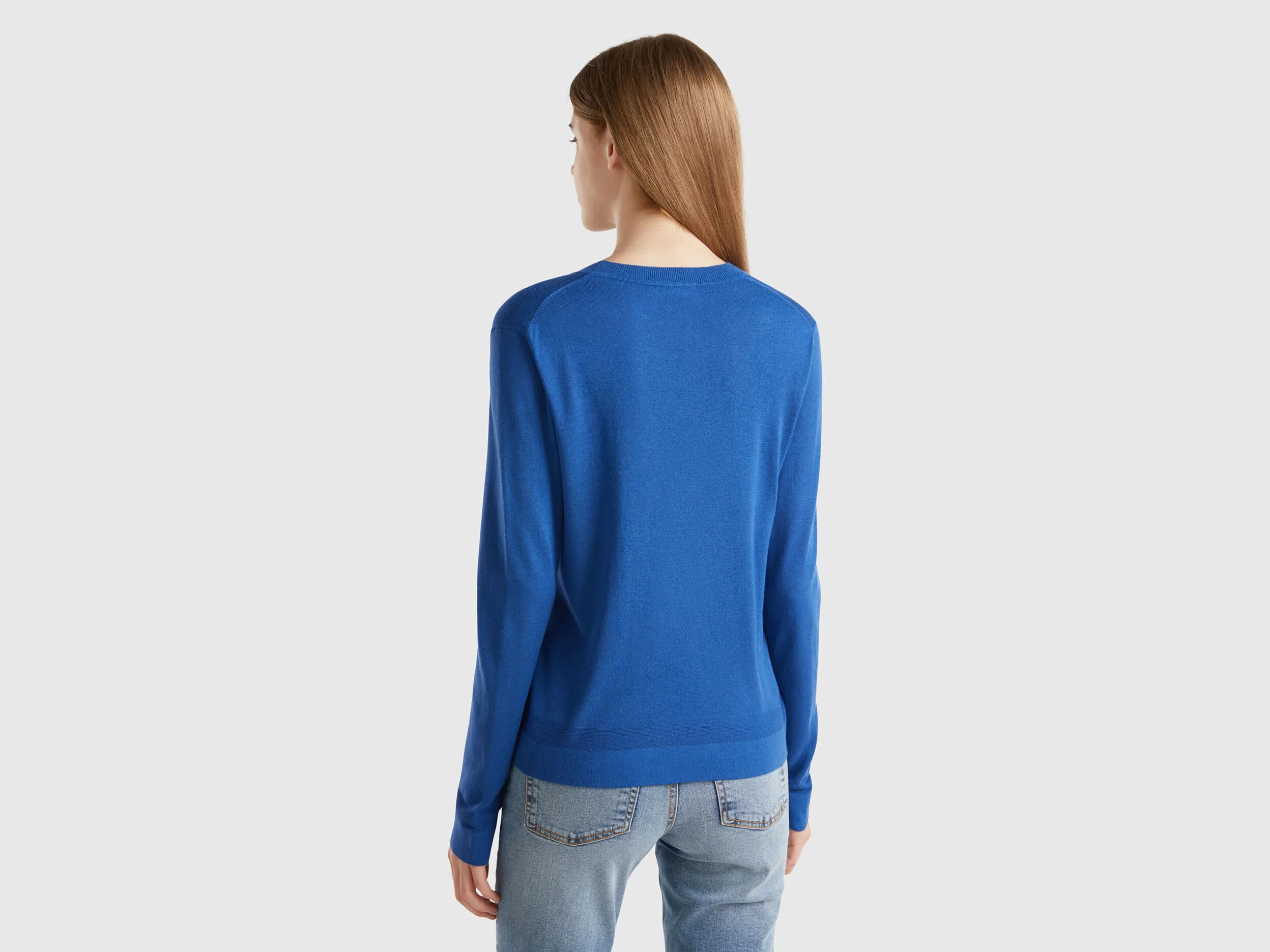 Long sleeve sweater in silk blend - Air Force Blue | Benetton