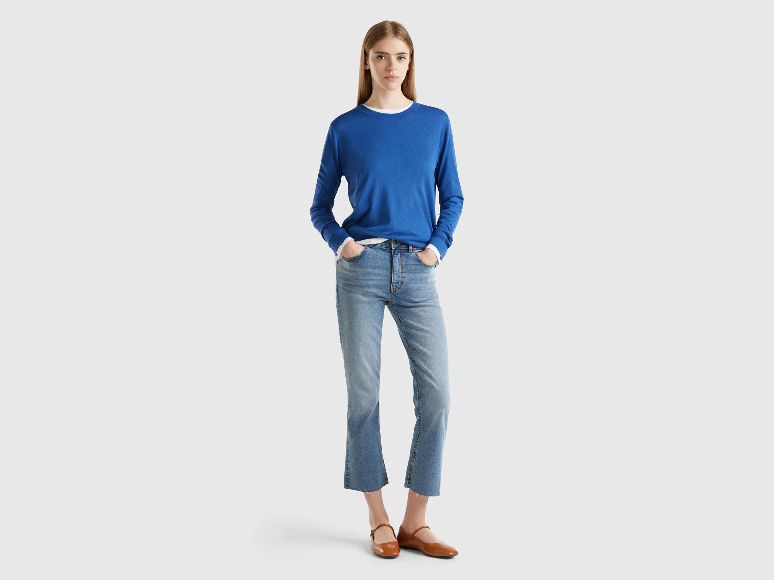 Long sleeve sweater in silk blend - Air Force Blue | Benetton