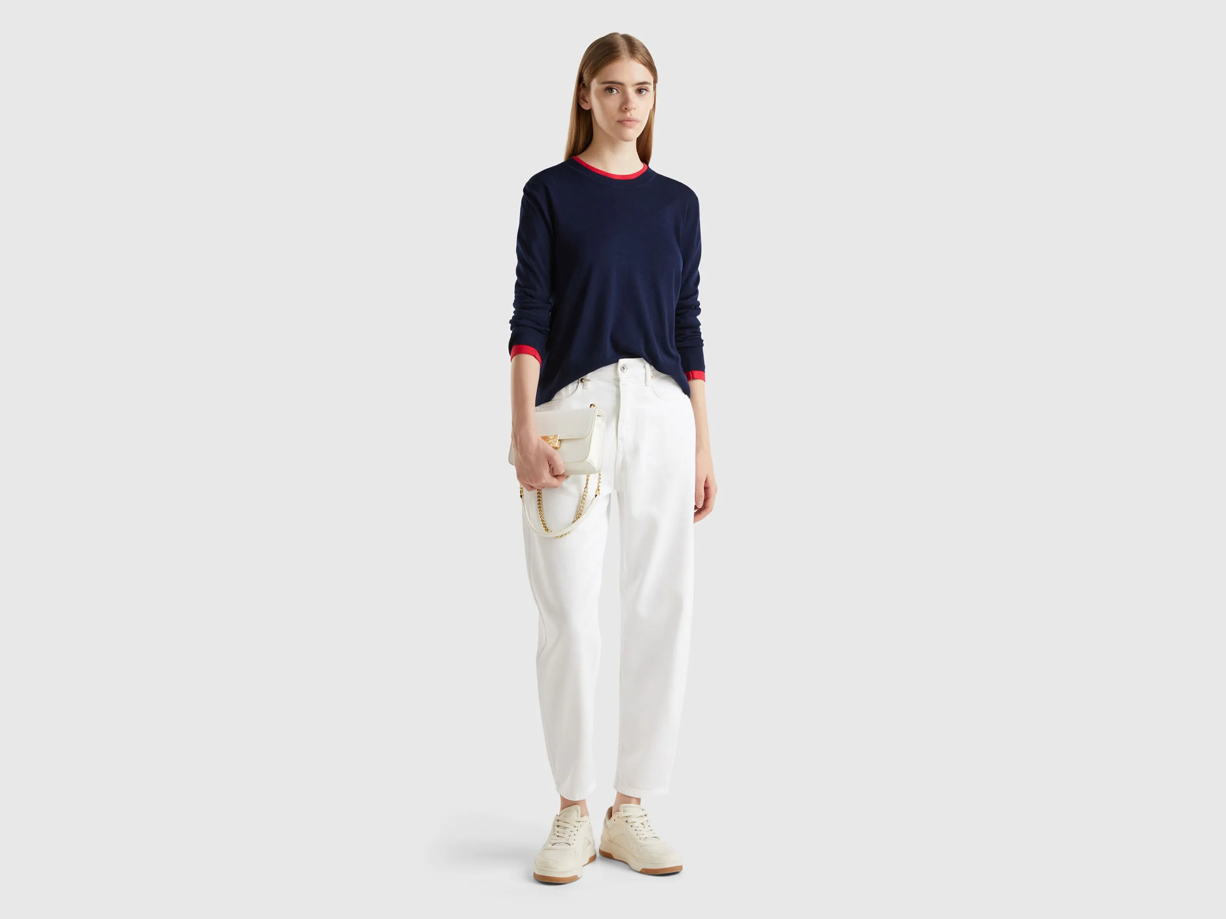 Long sleeve sweater in silk blend - Dark Blue | Benetton