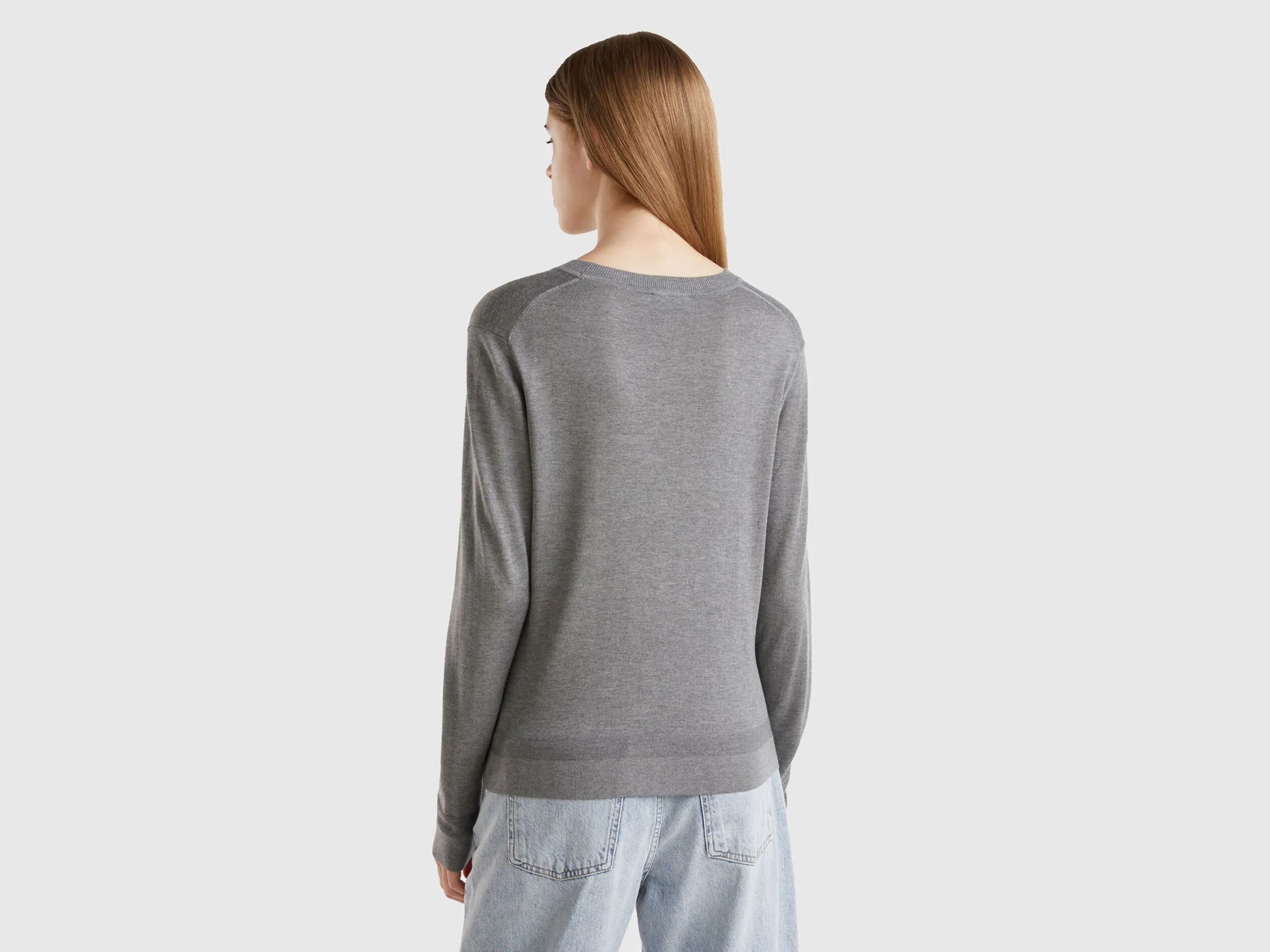 Long sleeve sweater in silk blend - Gray | Benetton