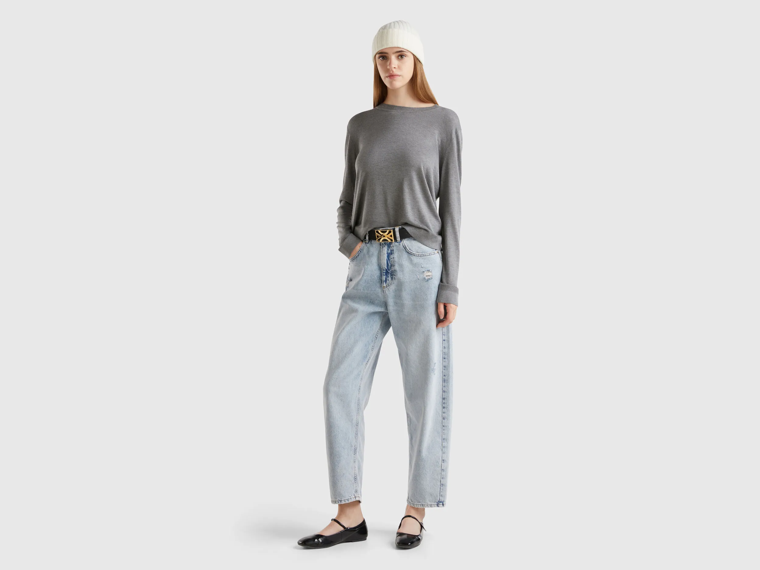 Long sleeve sweater in silk blend - Gray | Benetton