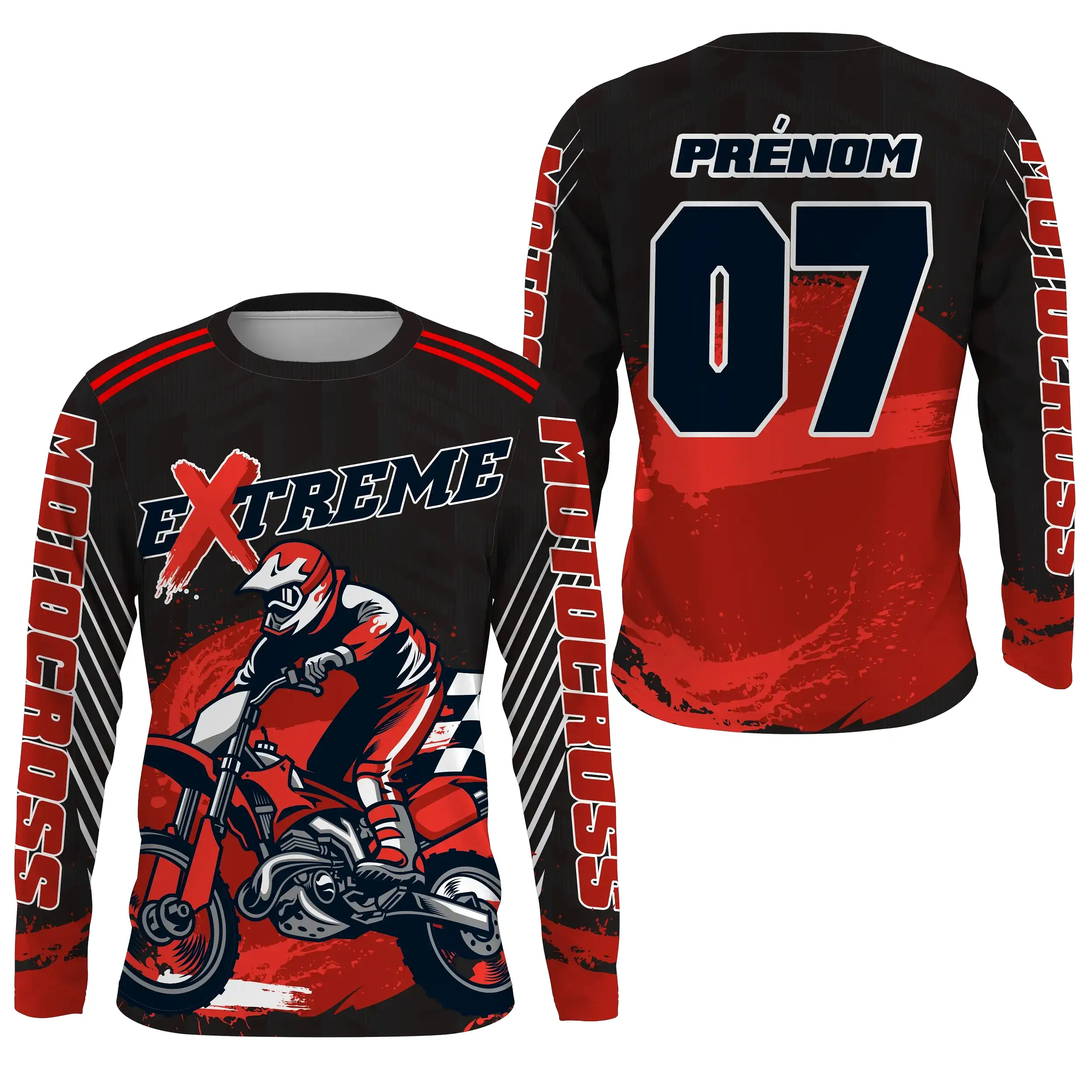 Maillot Anti-UV Cross Personnalisé, Extrême MX Tout-Terrain Dirt Bike Rouge - CT17122239