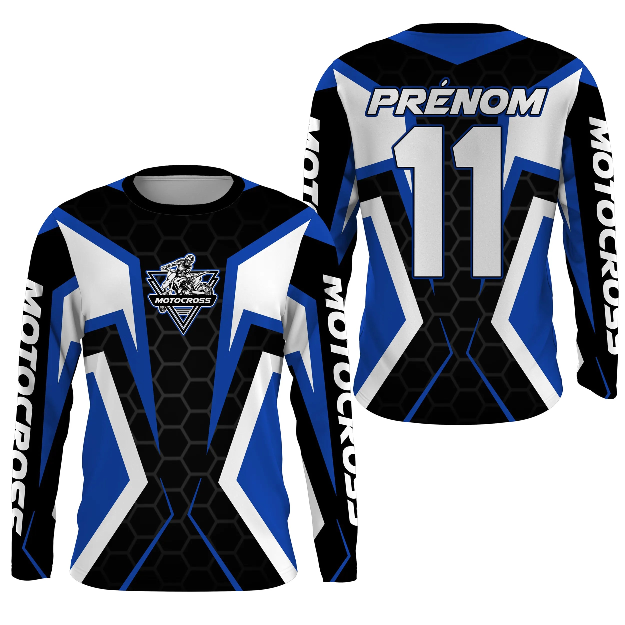 Maillot Anti-UV Motocross Personnalisé, MX Tout-Terrain Bleu Et Blanc - CT17122238