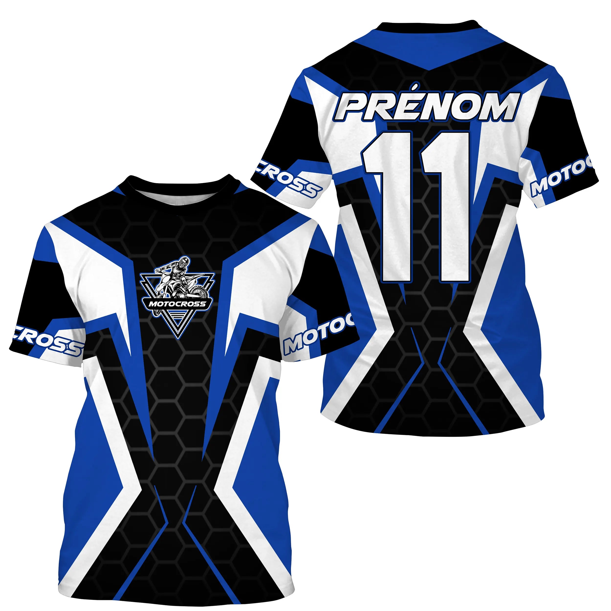 Maillot Anti-UV Motocross Personnalisé, MX Tout-Terrain Bleu Et Blanc - CT17122238