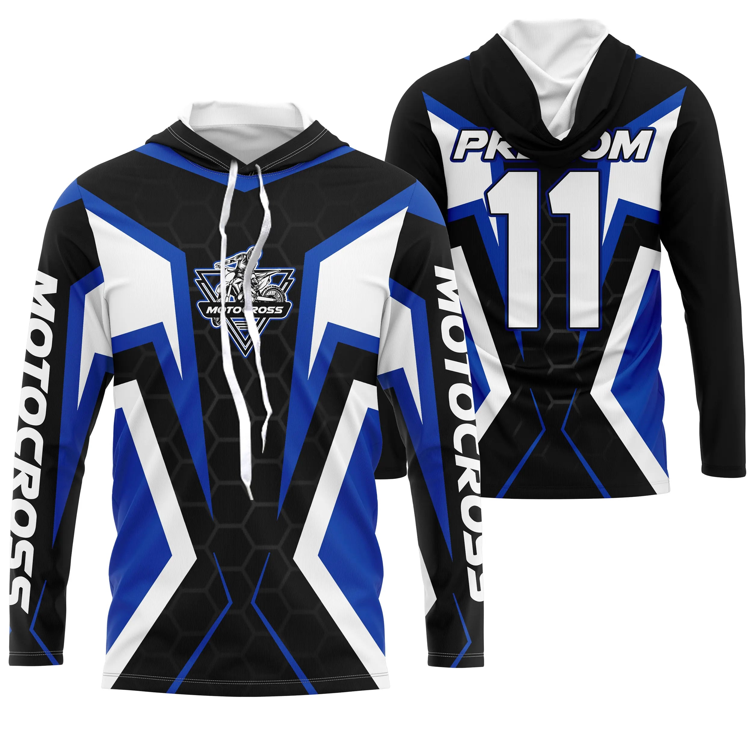 Maillot Anti-UV Motocross Personnalisé, MX Tout-Terrain Bleu Et Blanc - CT17122238