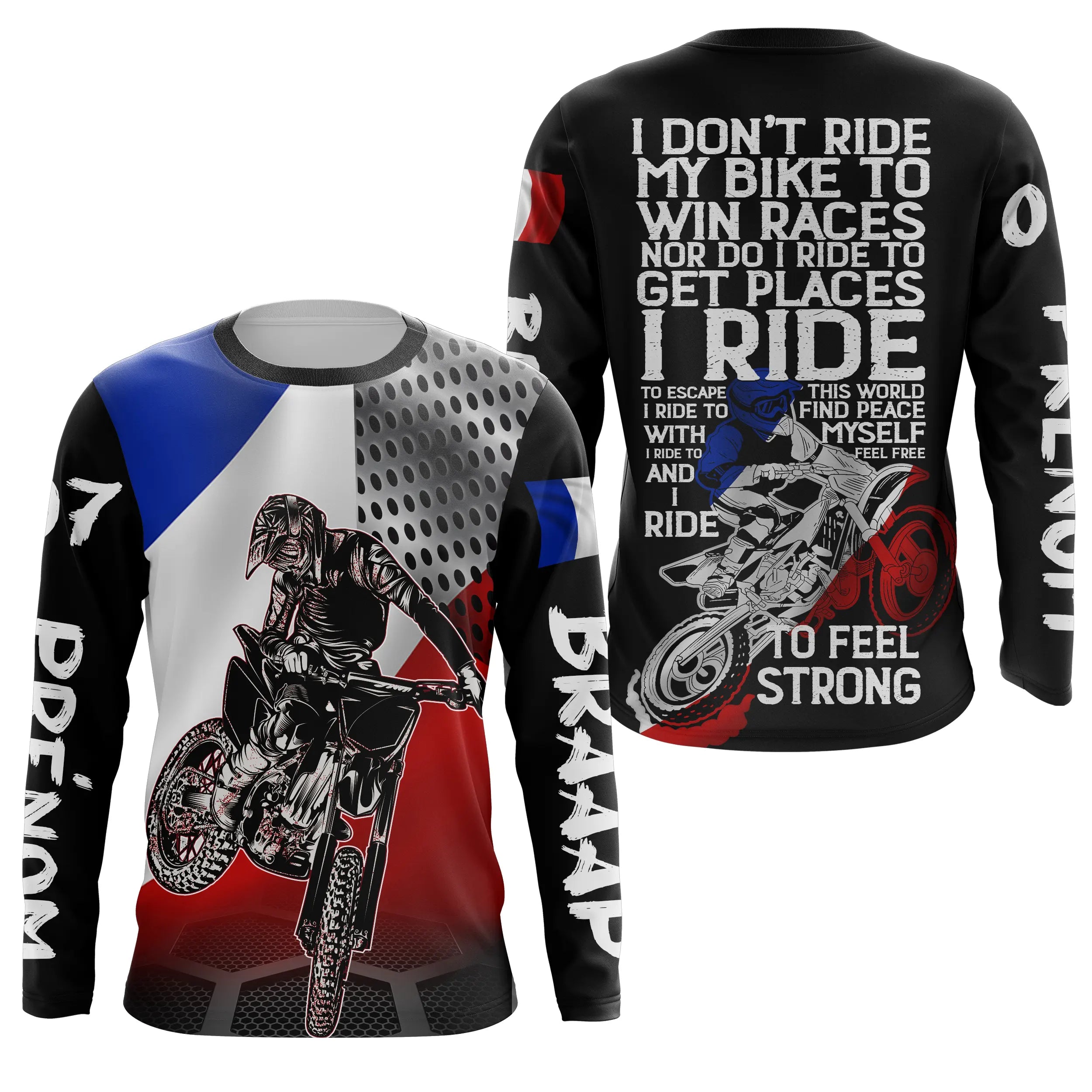 Maillot Cross Anti-UV Numéro Et Nom Personnalisé, Drapeau Franais Moto Tout-Terrain Patriotic Riders - CT17122233